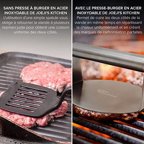 joeji's Kitchen Presse à Hamburger en Acier Inoxydable - 14 cm - Smash Burger pour Le Barbecue, pour des Steak haché cuit à la Perfection et des Burger Bien juteux...