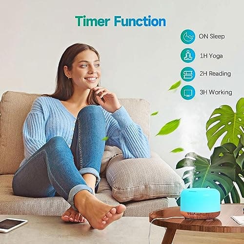 LONID 500ml Diffuseur d'Huile Essentielle, Ultrasonique Diffuseur Huiles Essentielles, Humidificateur d'air lumières 7 Colorées,Arrêt Automatique 4 Timing, Spa, Yoga, Massage,Apaisant (Noyer)