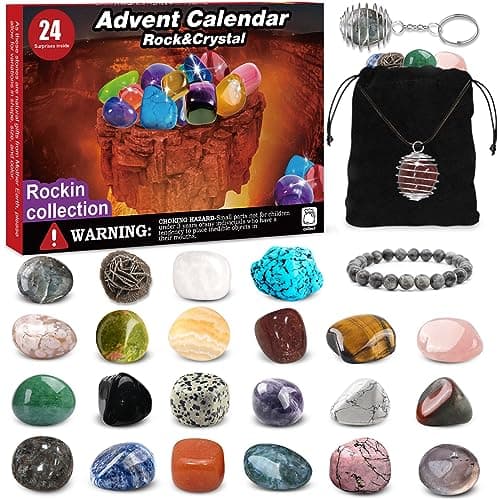 Calendrier de l'Avent 2024 Pierre Precieuse pour Enfants - Calendrier de 24 jours de Noël avec Cristaux et Pierres Naturelles- Cadeau de Noël pour Garçons et Filles