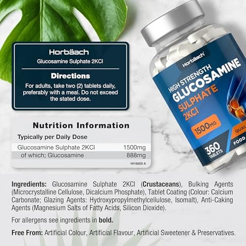 Glucosamine Sulfate 1500mg 2KCl | 360 Comprimés | Complément Alimentaire à Haute Dose | Glucosamine Sulphate Supplement | par Horbaach