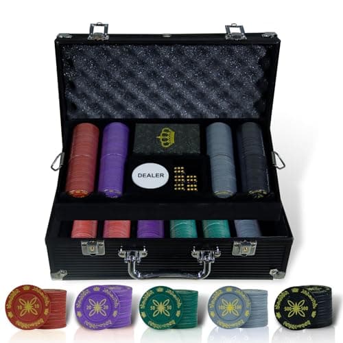 CCLIFE Jeu de Jetons de Poker, 300/500 Jetons de Poker de Casino avec Boîtier en Aluminium, Cartes à Jouer, dés, Dealer