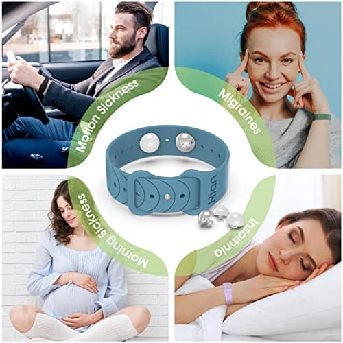 1 paire de bracelets pour soulager le mal des transports - Bracelets d'acupression - Pour les nausées matinales, le mal de mer, les maladies de la voiture, ruban (noir)