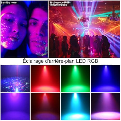Lampe de Scène 4 en 1, Fwiull Lumière Disco avec Télécommande et Stroboscope, 65 Effets Lumineux RGB UV, USB Lumineux Boule Disco Musique Commande Vocale, Idéal Lumiere pour Soirée, Fête, Karaoké,Noël