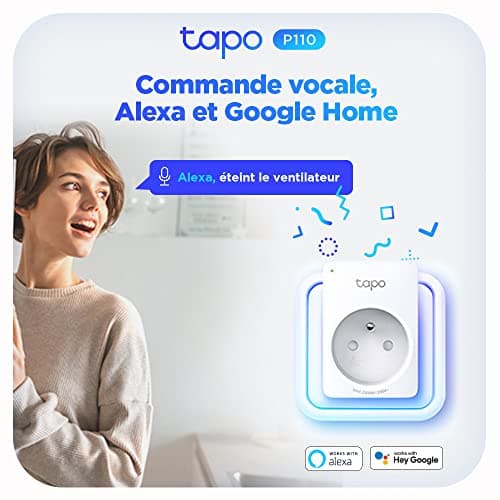 Tapo Prise Connectée WiFi, Suivi de consommation, 16A Type E, compatible avec Alexa et Google Home, Contrôler le radiateur, le chauffage, Économie d'énergie, Commande vocale, Tapo P110(FR)