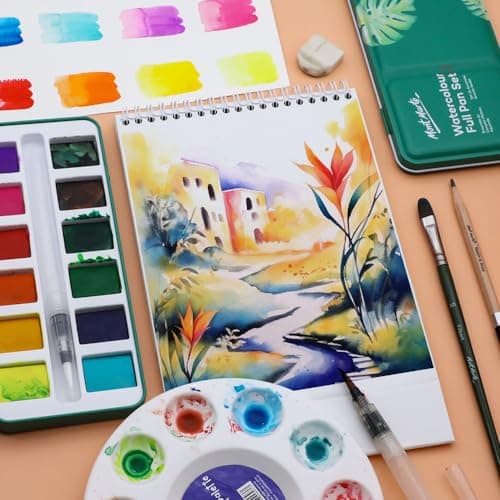 MONT MARTE Signature Aquarelle Set 13pc, vibrant, dans une boîte portable, y compris 3 puits de mélange et un pinceau à eau rond rechargea