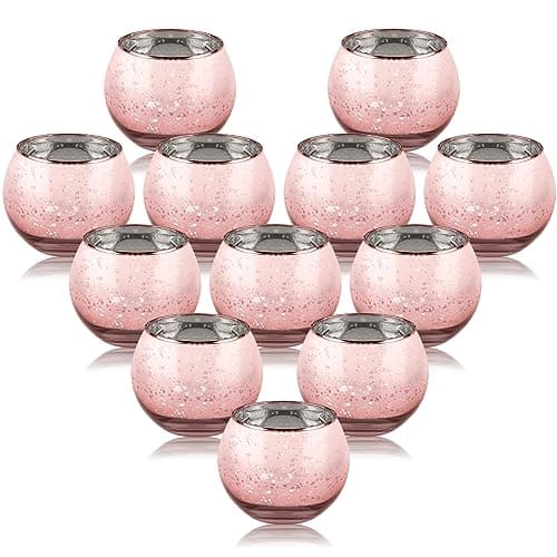 LALAGO 12 pièces Rond Verres à Bougie Chauffe-Plat, Tissés Porte-Bougie Chauffe-Plat en Verre, Porte-Bougie Chauffe-Plat,Verres à Bougie pour Bougie Chauffe-Plat Décoration Noël Mariage(Rose)