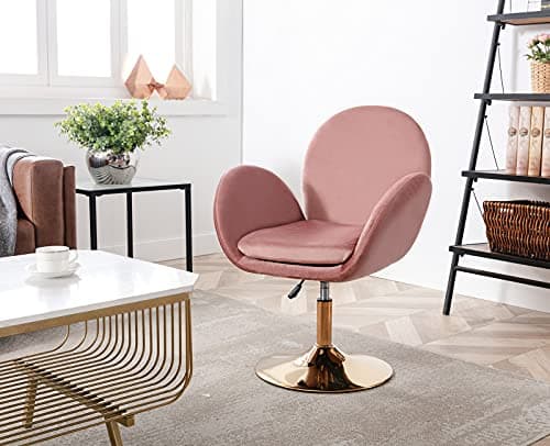 Wahson Chaise Pivotant Fauteuil Chambre Velour Assise Rembourrée avec Accoudoir pour Coiffeuse/Maquillage, Rose