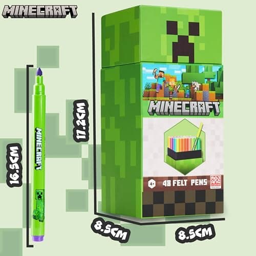 Minecraft Feutres de Coloriage pour Enfants - Lot de 48 Feutres Enfant Lavables Non Toxiques Idée Cadeau Gamer Garcon