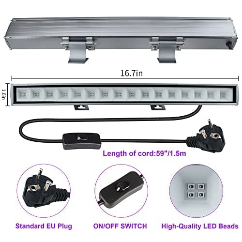 Eleganted LED UV Tube 36W Tube Lumière Noire,64 LEDs Violet Lampe Barre IP66 Étanche Extérieur Projecteur UV Eclairage pour Noël Soirée du Maquillage Fluo Peinture Corporelle DJ Disco (2pcs)