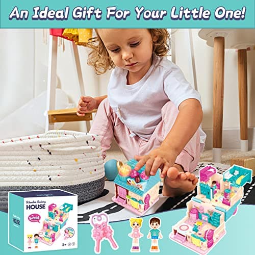 deAO Maison de poupées,Maison Miniature,Monde de la Boulangerie,Mini Maison de poupée à emporter,Convient aux Enfants de 3 Ans et Plus,Cadeau d'anniversaire de Noël