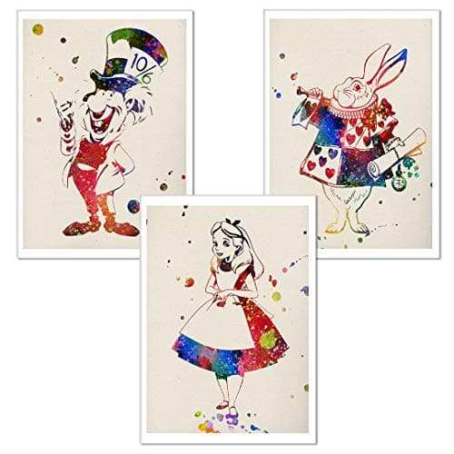 Nacnic Lot de 3 affiches pour enfants et chambre d'enfants. Style aquarelle Alice au pays des merveilles. Format A3, sans cadre.