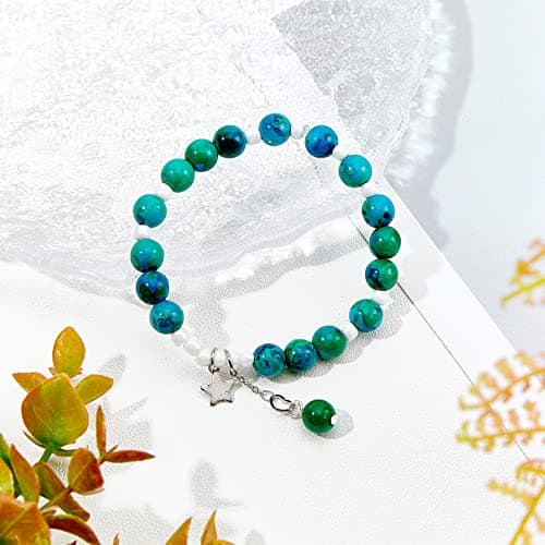 OLYCRAFT Environ 93~99pcs Perles de Chrysocolle Naturelles 8mm Perles de Pierres Précieuses Rondes avec Trou Dyed Perle Pierre Naturelle Perles en Vrac pour Bracelet Collier Fabrication de Bijoux