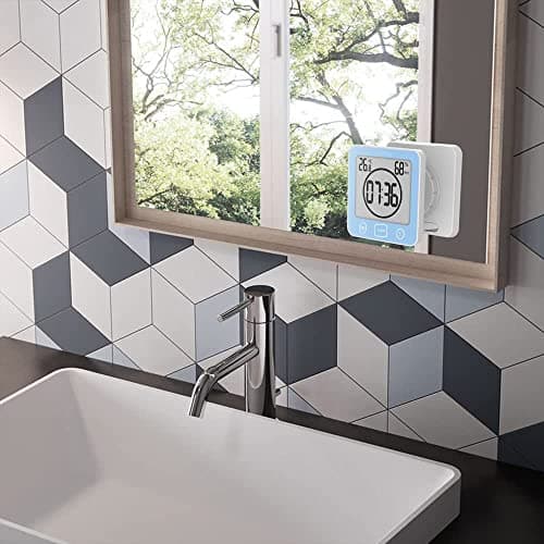 VORRINC LCD Numérique Horloge De Douche, Horloge de Salle de Bain, Imperméable Douche Horloge, Minuterie Température D'humidité Mur Douche Horloge (Bleu)