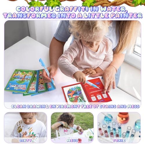 Januts 5 Pièces Livre de Dessin Magique de L'eau Coloriage Réutilisable Graffiti Livre Magique à L'Eau Animaux Thèmes Livres de Coloriage à l'eau Garçons et Filles avec Des Stylos