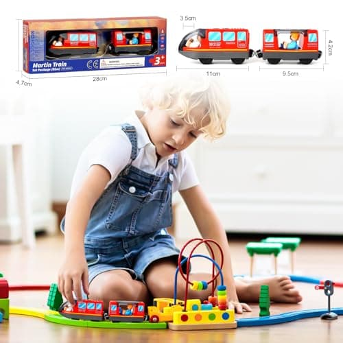 Train de locomotives à Piles, Train Electrique Enfant, Train motorisé pour Rails en Bois, Jouets De Train Magnétique pour Voie Ferrée en Bois Compatible avec Thomas, Brio, Chuggington, pour dès 3 Ans