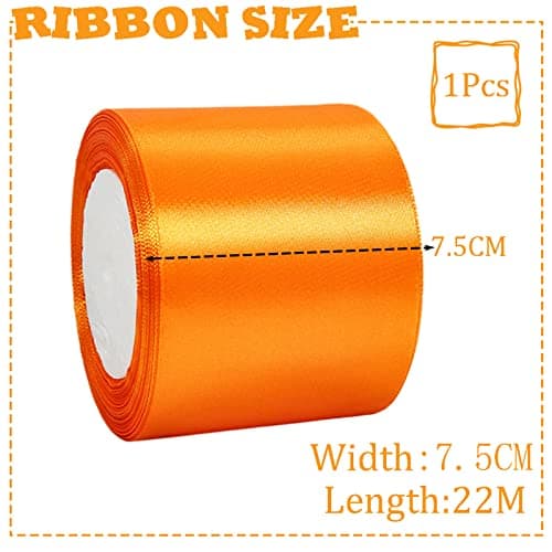 Ruban Satin Orange Gros 75mm,22m Polyester Ruban Satin,Ruban Cadeau Emballage,Ruban Noel Ruban Tissu pour Couture,Nœuds,Artisanat,Bouquet,Décoration de Mariage,Voitures,Anniversaire,Gâteau