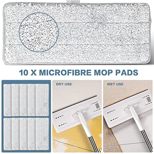 Masthome Balai Microfibre et Seau Essoreur, Serpillère Microfibre Plat avec Manche en 140 cm et 10 Tampons en Microfibre Réutilisables, Balai Serpillière pour Nettoyage Tous Types de Sols - Blanc