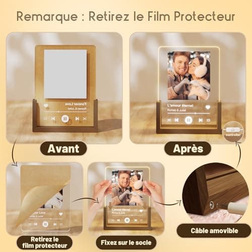 LUCKOR Idee Cadeau Femme & Homme Noel - Plaque Spotify Personnalisé Cadre Photo - Cadeau Personnalisé Copine Copain Couple Meilleur Amie de Noël, Anniversaire - Lampe Personnalisée avec Photo