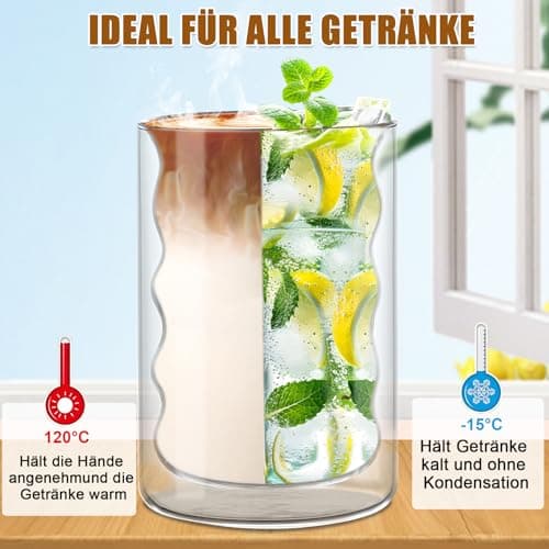 4 PCS Verres à Latte Macchiato, 350ml Tasse en Verre à Double Paroi of Avec 4 Cuillères, Verres à Double Paroi Borosilicaté, Tasse Double Paroi Couche Convient Pour Café,Boisson,Bière