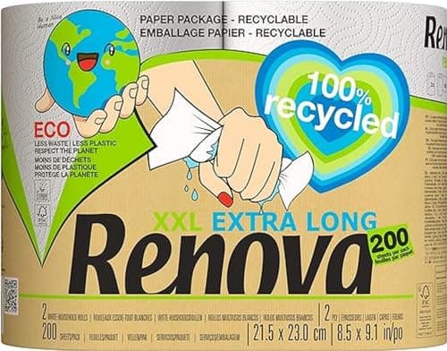 Renova Essuie-tout Recyclé|2 rouleaux XXL = 5 rouleaux standard| Écologique| 2 plis