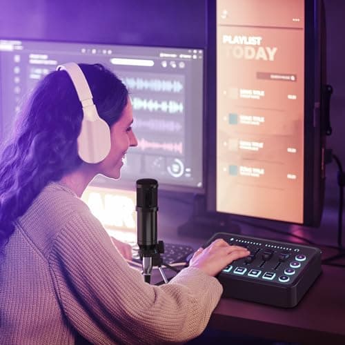 LILUOSUO Ensemble d'appareils de podcast, carte son de diffusion en direct avec microphone à condensateur, adapté pour l'enregistrement de podcasts et la production vidéo