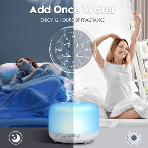 LONID 500ml Diffuseur d'Huile Essentielle, Ultrasonique Diffuseur Huiles Essentielles, Humidificateur d'air lumières 7 Colorées,Arrêt Automatique 4 Timing, Spa, Yoga, Massage,Apaisant (Blanc)