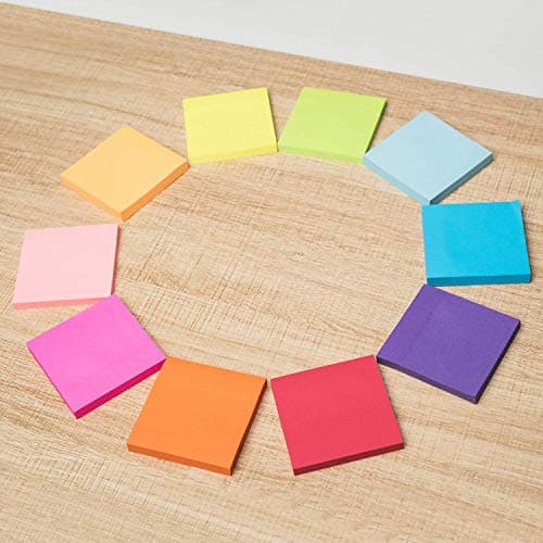 ZCZN Feuillets autocollants 16Blocs Sticky Notes de 8 couleur vive, 76 x 76 mm, 100 feuilles/Bloc Self-sticky Notes, 16Blocs
