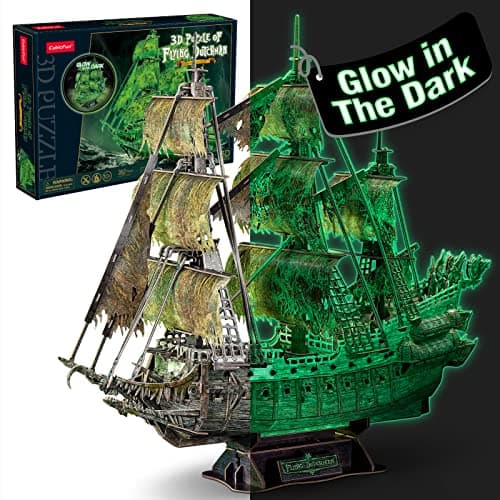 CubicFun Puzzles 3D Modèle de Bateau Hollandais Volant Lumineux Bateau Pirate Hanté Bricolage pour Adultes et Enfants, Kits de Construction de Décoration de Bureau pour Femmes et Hommes, 360 Pièces