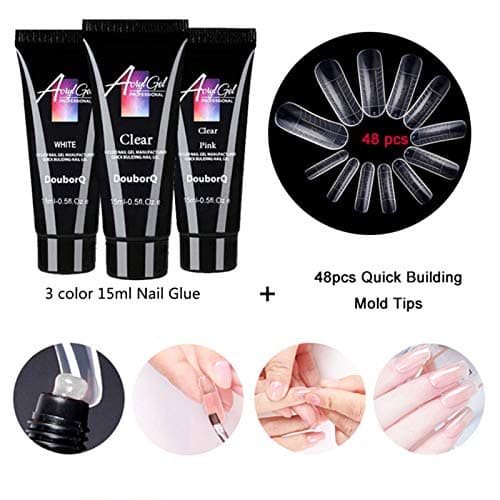 Nail d'extension Gel Kit, Kit Ongle Gel, Gel UV Construction Nail Extension + 48 Pcs Rapides Bâtiments Conseils Gel Builder Ensemble Outils À Séchage Rapide Art (15ML X 3 Couleurs)