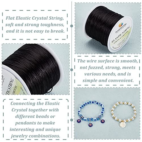 PH PandaHall 1 Bobine de 60m Fil de Fibre Elastique/Corde Elastique pour Enfiler des Perles et Creation de Bijoux, Diametre : 0.8mm, Noir