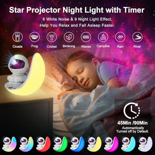 Astronaute Projecteur Galaxie,Projecteur ciel etoile avec Nébuleuse et Étoile,Minuterie,Bruit blanc,Enceinte Bluetooth. Lampe de projection ciel etoilé Plafond Veilleuse Enfant pour Decoration Chambre