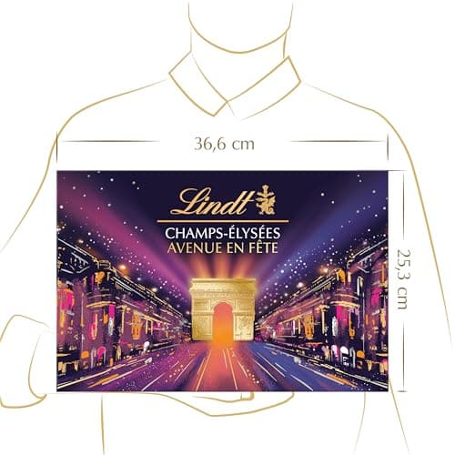 Lindt - Boîte CHAMPS-ÉLYSÉES Édition Avenue en Fête - Assortiment de Chocolats au Lait, Noirs et Blancs - Pralinés, Croustillants et Onctueux - Idéal pour Noël, 467g