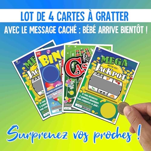 Annonce Grossesse (4 Cartes à gratter "Bébé arrive bientôt !" annonce grossesse - TICKET A GRATTER)