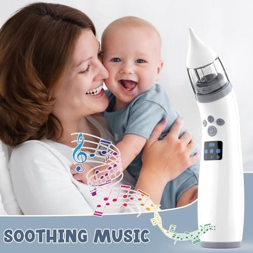 Mouche Bebe Electrique, Mouche Bebe Rechargeable avec 3 niveaux d'aspiration et 2 silicone doux, Aspirateur Nez Bebe avec de la musique pour les nouveau-nés et les tout-petits,Gris
