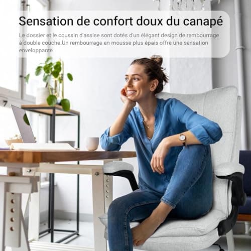 BASETBL Chaise de Bureau, Fauteuil de Bureau Ergonomique de Direction en Tissu avec accoudoirs Pliables, Chaise Gaming réglable en Hauteur, Dossier à Double épaisseur, supporte jusqu'à 150 kg, Gris