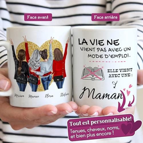 Cupdarling® Tasse Personnalisable Cadeau Maman Avec 3 Filles - Cadeau Mere Fille - Cadeau Anniversaire Maman - Cadeau Fete Des Meres - Mug Original Pour Maman - 330 mL Céramique