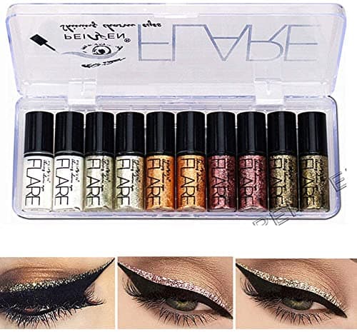 Allbestaye 10 pcs diamant paillettes eyeliner liquide set miroitement métallique Kit de maquillage étanche fard à paupières (10 PCS)