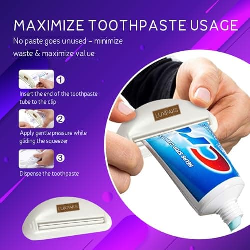 CRST 3DWhite Advanced Luminous Mint Teeth Whitening Toothpaste, 4 Pack of 3.7 oz - Whitens After 1 Brush bundled with LUXPAKS Toothpaste Squeezer