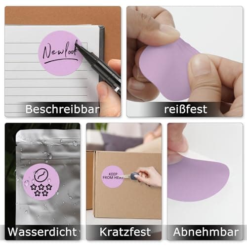 YIKIADA Lot de 500 étiquettes thermiques à pois violets en vinyle 50 mm Autocollant d'adresse Étanche Pour logo, code-barres QR, code d'inventaire