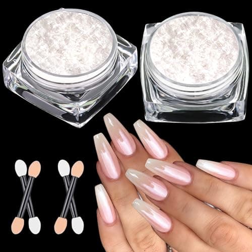 NO.1 Perle Effet Chrome Ongle BISHENGYF: Perle Blanche Poudre Chrome Ongle Chromée, Poudre de Paillettes Aurora Transparente, pour Glazed Donut Nails, Pearl Shimmer Nails