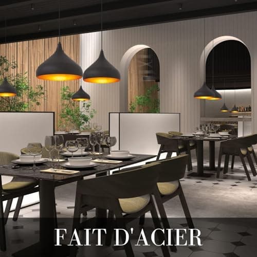 EXO lighting - suspension luminaire noir KAM H 100 cm - luminaires intérieur suspension - IP20 E27 - suspension cuisine - abat jour suspension - lustre noir pour la cuisine, salon et chambre coucher