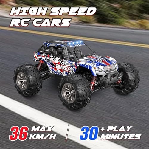 SIMREX Voiture Telecommandé Tout - Terrain à l'échelle 1: 16, 36 km/h, 4 Roues motrices avec télécommande 2,4 GHz, avec Batterie Rechargeable, pour Les Enfants de Plus de 6 Ans