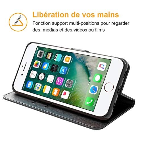 Tenphone Coque pour iPhone SE 2022 5G/SE 2020/6/6S/7/8, Pochette Housse de Protection Etui à Rabat Premium en Cuir PU [Fermeture Magnétique] Compatible avec (iPhone 6/7/8/SE (4,7"), Noir)