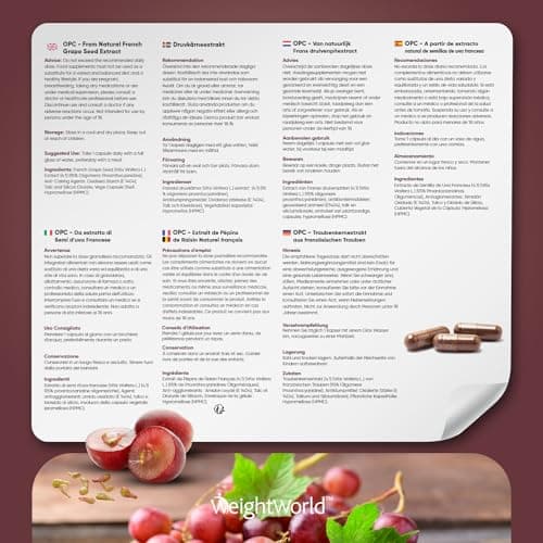 OPC Extrait de Pépins de Raisin Naturel Français 1000mg (French Grapeseed Extract) - 240 Gélules Vegan (8 Mois) - 95% OPC Forte (Vitis vinifera L.) - Polyphénols Concentré Avec Antioxydant Puissant
