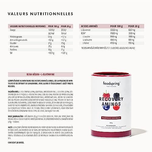 foodspring Recovery Aminos, Fruits rouges, 400g, La récupération n'a jamais été aussi saine, Fabriqué en Allemagne