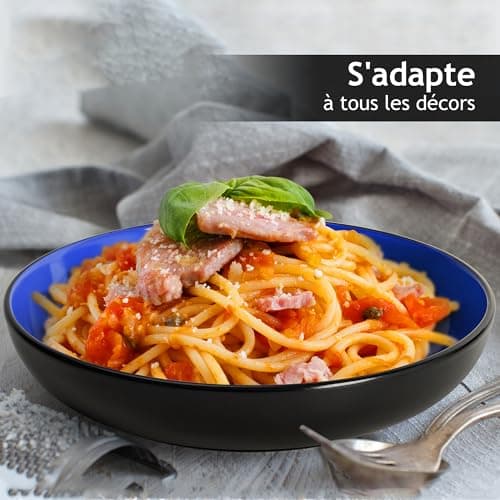 MIAMIO – 890 ml Kit de 6 bols à pâtes/bols à salade, assiettes à pâtes bols larges et peu profonds, grande assiette creuse en grès céramique pour servir la soupe, va au (Bleu)