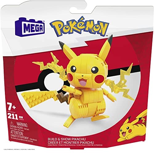 MEGA Pokémon Figurine Action Pikachu 12 cm, Jeu De Briques De Construction pour Enfants Et Adultes, Modèle Pokémon À Collectionner avec 211 Pièces, Jouet pour Enfant de 7 Ans et Plus,GMD31