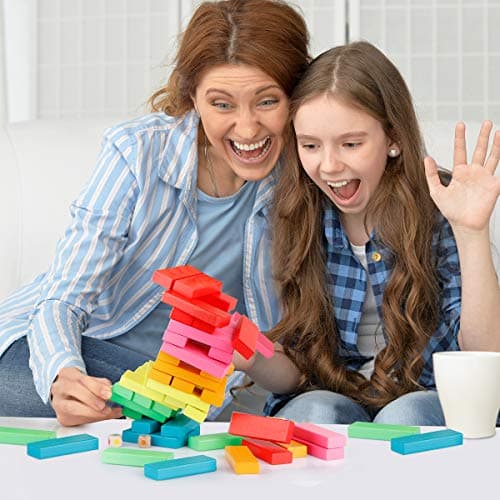 Coogam Blocs en Bois Jeu D'empilement avec Sac De Rangement, Coloré Équilibrage Puzzles Jouets d'apprentissage Éducatif Tri Famille Jeux Montessori Jouets Cadeaux