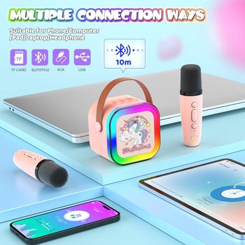 Dromlag Karaoke Enfant, Licorne Fille Cadeau Noel Enfant Jouet Enfant 3-12 Ans Micro Karaoke Cadeau Fille 4-12 Ans Karaoke Adulte Jouet Fille 3-12 Ans Microphone Karaoke