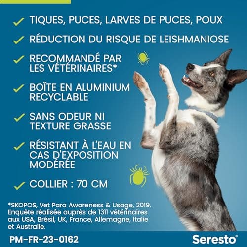 Seresto Collier Grands Chiens – Collier anti puces et anti tiques pour grands chiens de plus de 8 kg – Collier Seresto pour chien 7 à 8 mois de protection, réduit le risque de leishmaniose – Gris